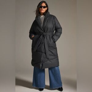 NWT Anthropologie Bernardo Wrap Puffer Jacket Plus Size 2X Black Belted Coat
